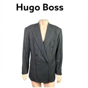 Hugo Boss Vintage 80’s Belmondo Chanson Plaid Wool Double Breasted Blazer 40L